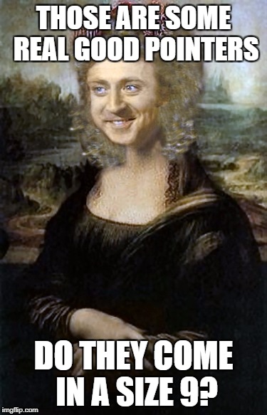 Monalisa | THOSE ARE SOME REAL GOOD POINTERS DO THEY COME IN A SIZE 9? | image tagged in monalisa | made w/ Imgflip meme maker