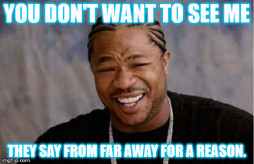 Yo Dawg Heard You Meme | YOU DON'T WANT TO SEE ME THEY SAY FROM FAR AWAY FOR A REASON. | image tagged in memes,yo dawg heard you | made w/ Imgflip meme maker