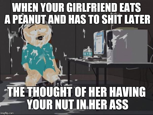 Randy Marsh computer | WHEN YOUR GIRLFRIEND EATS A PEANUT AND HAS TO SHIT LATER; THE THOUGHT OF HER HAVING YOUR NUT IN HER ASS | image tagged in randy marsh computer | made w/ Imgflip meme maker