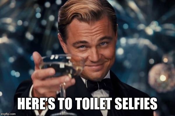 Leonardo Dicaprio Cheers Meme | HERE’S TO TOILET SELFIES | image tagged in memes,leonardo dicaprio cheers | made w/ Imgflip meme maker