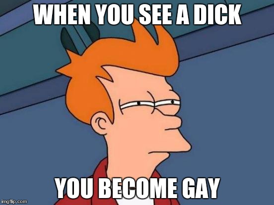 Futurama Fry Meme | WHEN YOU SEE A DICK; YOU BECOME GAY | image tagged in memes,futurama fry | made w/ Imgflip meme maker