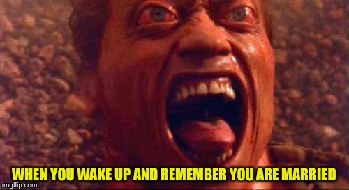Total Recall Arnold | WHEN YOU WAKE UP AND REMEMBER YOU ARE MARRIED | image tagged in total recall arnold | made w/ Imgflip meme maker