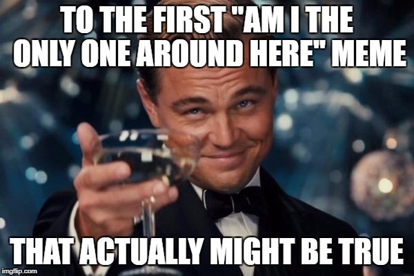Leonardo Dicaprio Cheers Meme | TO THE FIRST "AM I THE ONLY ONE AROUND HERE" MEME THAT ACTUALLY MIGHT BE TRUE | image tagged in memes,leonardo dicaprio cheers | made w/ Imgflip meme maker