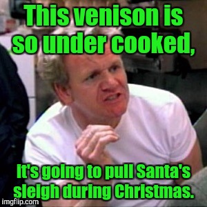 gordon ramsey | This venison is so under cooked, it's going to pull Santa's sleigh during Christmas. | image tagged in gordon ramsey | made w/ Imgflip meme maker