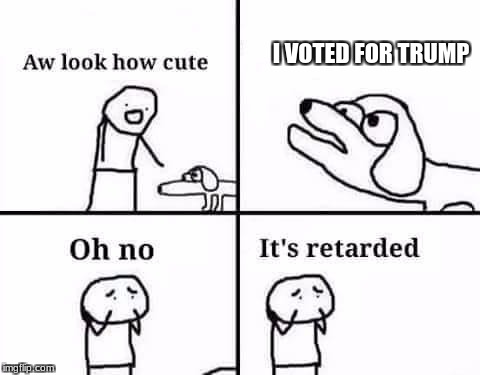 Oh no, it's retarded (template) | I VOTED FOR TRUMP | image tagged in oh no it's retarded (template) | made w/ Imgflip meme maker