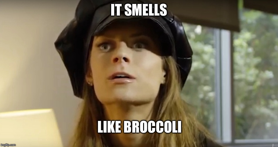 IT SMELLS; LIKE BROCCOLI | image tagged in hannahstocking | made w/ Imgflip meme maker