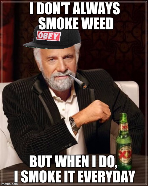 The Most Interesting Man In The World | I DON'T ALWAYS SMOKE WEED; BUT WHEN I DO, I SMOKE IT EVERYDAY | image tagged in memes,the most interesting man in the world | made w/ Imgflip meme maker