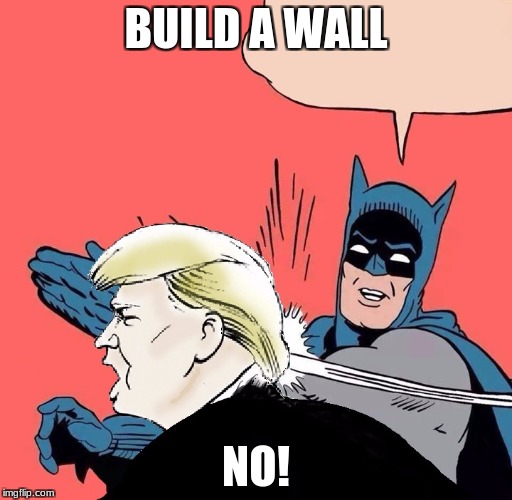 Batman slaps Trump | BUILD A WALL; NO! | image tagged in batman slaps trump | made w/ Imgflip meme maker
