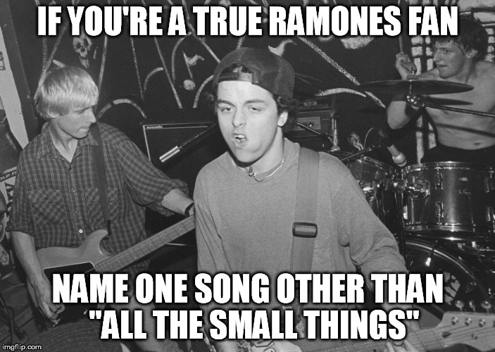 Tru ramones trigger pic | IF YOU'RE A TRUE RAMONES FAN; NAME ONE SONG OTHER THAN  "ALL THE SMALL THINGS" | image tagged in tru ramones fan,song trigger reply | made w/ Imgflip meme maker
