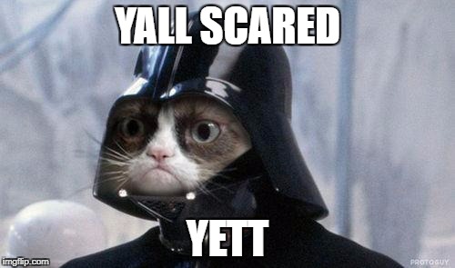Grumpy Cat Star Wars Meme | YALL SCARED; YETT | image tagged in memes,grumpy cat star wars,grumpy cat | made w/ Imgflip meme maker