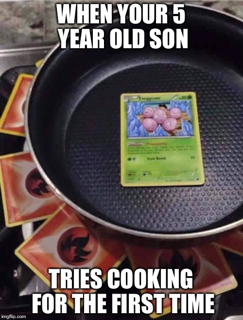 pokémon cooking | WHEN YOUR 5 YEAR OLD SON; TRIES COOKING FOR THE FIRST TIME | image tagged in pokmon cooking | made w/ Imgflip meme maker