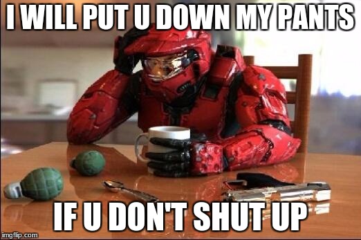 Halo | I WILL PUT U DOWN MY PANTS; IF U DON'T SHUT UP | image tagged in halo | made w/ Imgflip meme maker