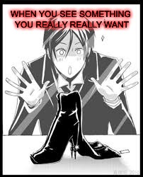 Well...in this case it's Sebastian with boots. | WHEN YOU SEE SOMETHING YOU REALLY REALLY WANT | image tagged in black butler,kuroshitsuji,relatable | made w/ Imgflip meme maker