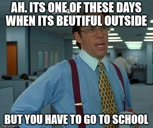 That Would Be Great Meme | AH. ITS ONE OF THESE DAYS WHEN ITS BEUTIFUL OUTSIDE; BUT YOU HAVE TO GO TO SCHOOL | image tagged in memes,that would be great | made w/ Imgflip meme maker