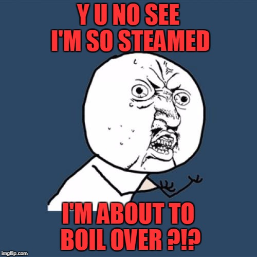 Y U No Meme | Y U NO SEE I'M SO STEAMED I'M ABOUT TO BOIL OVER ?!? | image tagged in memes,y u no | made w/ Imgflip meme maker