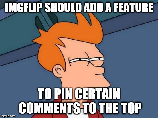 Futurama Fry Meme | IMGFLIP SHOULD ADD A FEATURE TO PIN CERTAIN COMMENTS TO THE TOP | image tagged in memes,futurama fry | made w/ Imgflip meme maker