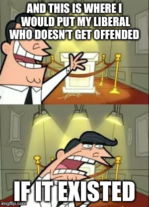 This Is Where I'd Put My Trophy If I Had One Meme | AND THIS IS WHERE I WOULD PUT MY LIBERAL WHO DOESN’T GET OFFENDED; IF IT EXISTED | image tagged in memes,this is where i'd put my trophy if i had one | made w/ Imgflip meme maker