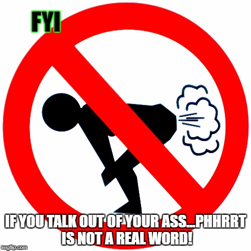 No fart | FYI; IF YOU TALK OUT OF YOUR ASS...PHHRRT IS NOT A REAL WORD! | image tagged in no fart | made w/ Imgflip meme maker