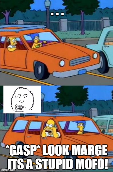 Look Marge it's  | . . . *GASP* LOOK MARGE ITS A STUPID MOFO! | image tagged in look marge it's | made w/ Imgflip meme maker