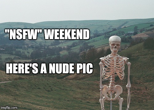 Skeleton vacation | "NSFW" WEEKEND HERE'S A NUDE PIC | image tagged in skeleton vacation | made w/ Imgflip meme maker