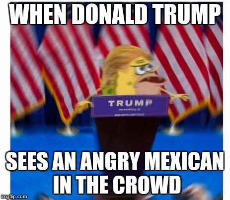 spongegar | WHEN DONALD TRUMP; SEES AN ANGRY MEXICAN IN THE CROWD | image tagged in spongegar | made w/ Imgflip meme maker