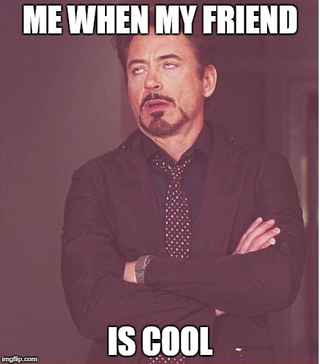 Face You Make Robert Downey Jr Meme | ME WHEN MY FRIEND IS COOL | image tagged in memes,face you make robert downey jr | made w/ Imgflip meme maker