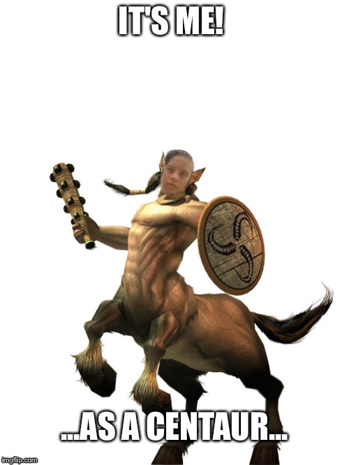 Claire The Centaur | IT'S ME! ...AS A CENTAUR... | image tagged in centaur,photoshop | made w/ Imgflip meme maker