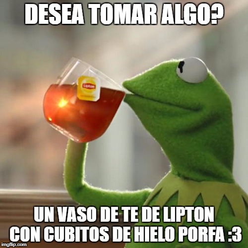 But That's None Of My Business | DESEA TOMAR ALGO? UN VASO DE TE DE LIPTON CON CUBITOS DE HIELO PORFA :3 | image tagged in memes,but thats none of my business,kermit the frog | made w/ Imgflip meme maker