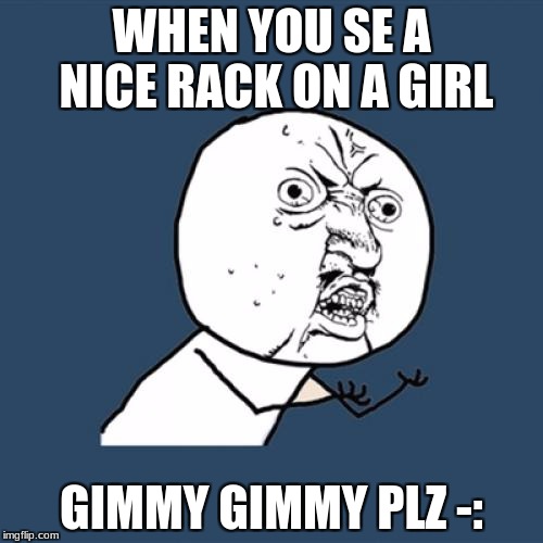 hi | WHEN YOU SE A NICE RACK ON A GIRL; GIMMY GIMMY PLZ -: | image tagged in memes,y u no | made w/ Imgflip meme maker
