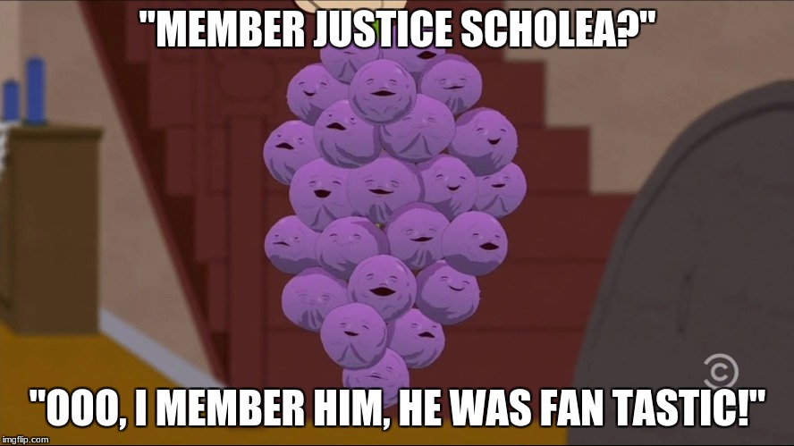 Member Berries | "MEMBER JUSTICE SCHOLEA?"; "OOO, I MEMBER HIM, HE WAS FAN TASTIC!" | image tagged in memes,member berries | made w/ Imgflip meme maker