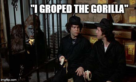 Al Franken Gropes The Trading Places Gorilla | "I GROPED THE GORILLA" | image tagged in al franken,democrat,political meme,memes,trading places,groping gorilla | made w/ Imgflip meme maker