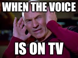Captain Picard Covering Ears | WHEN THE VOICE; IS ON TV | image tagged in captain picard covering ears | made w/ Imgflip meme maker