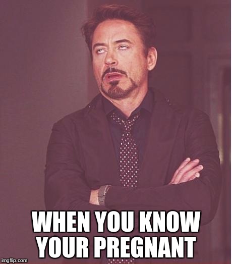 Face You Make Robert Downey Jr Meme | WHEN YOU KNOW YOUR PREGNANT | image tagged in memes,face you make robert downey jr | made w/ Imgflip meme maker