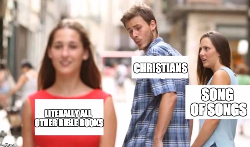 Distracted boyfriend | CHRISTIANS; SONG OF SONGS; LITERALLY ALL OTHER BIBLE BOOKS | image tagged in distracted boyfriend | made w/ Imgflip meme maker