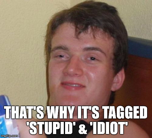 10 Guy Meme | THAT'S WHY IT'S TAGGED 'STUPID' & 'IDIOT' | image tagged in memes,10 guy | made w/ Imgflip meme maker