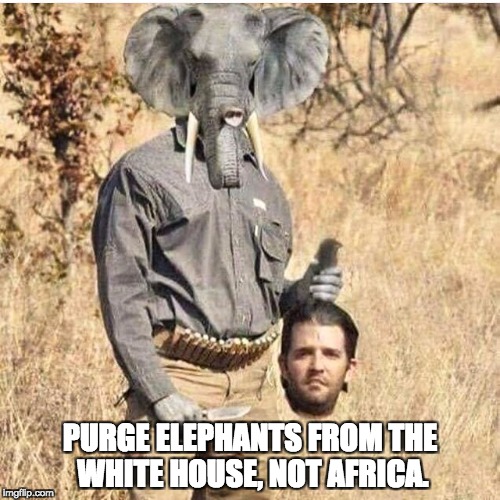 We are being run by literal Captain Planet villains. | PURGE ELEPHANTS FROM THE WHITE HOUSE, NOT AFRICA. | image tagged in donald trump,elephant,extinction,republicans | made w/ Imgflip meme maker