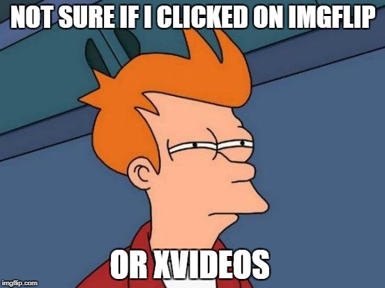 Similar logo's and this week similar content :-) | NOT SURE IF I CLICKED ON IMGFLIP; OR XVIDEOS | image tagged in memes,futurama fry,imgflip,nsfw filth week | made w/ Imgflip meme maker