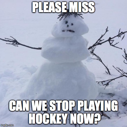Snowman |  PLEASE MISS; CAN WE STOP PLAYING HOCKEY NOW? | image tagged in snowman | made w/ Imgflip meme maker