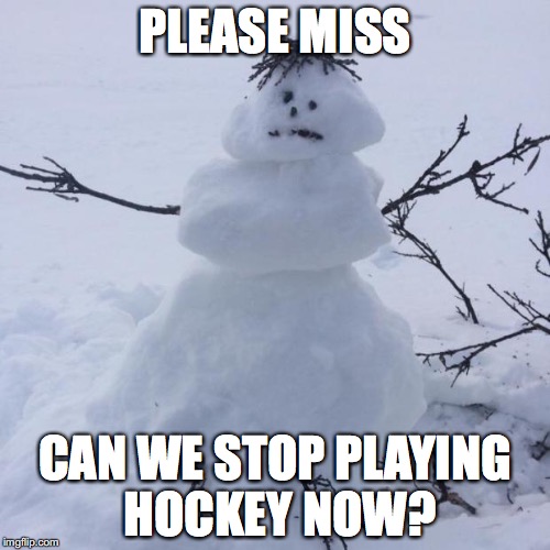 Snowman | PLEASE MISS; CAN WE STOP PLAYING HOCKEY NOW? | image tagged in snowman | made w/ Imgflip meme maker