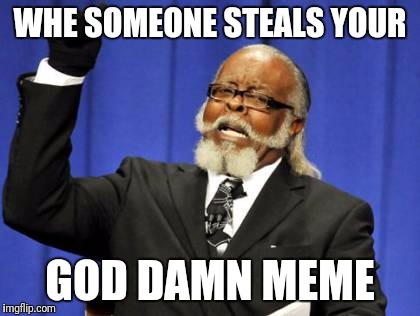 Too Damn High Meme | WHE SOMEONE STEALS YOUR; GOD DAMN MEME | image tagged in memes,too damn high | made w/ Imgflip meme maker