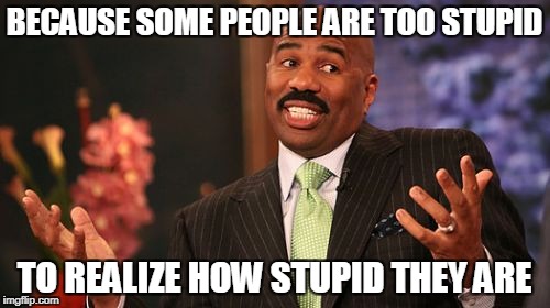 Steve Harvey Meme | BECAUSE SOME PEOPLE ARE TOO STUPID TO REALIZE HOW STUPID THEY ARE | image tagged in memes,steve harvey | made w/ Imgflip meme maker