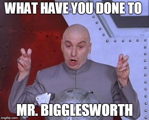 Dr Evil Laser | WHAT HAVE YOU DONE TO; MR. BIGGLESWORTH | image tagged in memes,dr evil laser | made w/ Imgflip meme maker