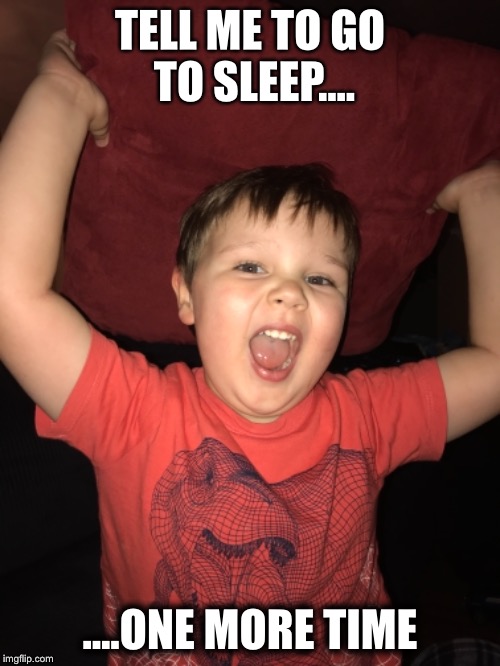 Do Not Go Gently | TELL ME TO GO TO SLEEP.... ....ONE MORE TIME | image tagged in kids,bedtime,revolt | made w/ Imgflip meme maker