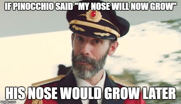 IF PINOCCHIO SAID "MY NOSE WILL NOW GROW" HIS NOSE WOULD GROW LATER | made w/ Imgflip meme maker
