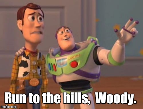 X, X Everywhere Meme | Run to the hills,  Woody. | image tagged in memes,x x everywhere | made w/ Imgflip meme maker