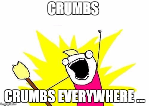 X All The Y Meme | CRUMBS; CRUMBS EVERYWHERE ... | image tagged in memes,x all the y | made w/ Imgflip meme maker