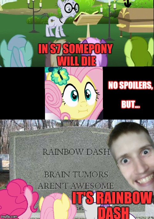 MLP s7 finale spoilers | IN S7 SOMEPONY WILL DIE; NO SPOILERS, BUT... IT'S RAINBOW DASH | image tagged in my little pony,rainbow dash,death,spoilers | made w/ Imgflip meme maker