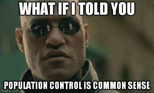 Matrix Morpheus | WHAT IF I TOLD YOU; POPULATION CONTROL IS COMMON SENSE | image tagged in memes,matrix morpheus,overpopulation,anti-overpopulating | made w/ Imgflip meme maker