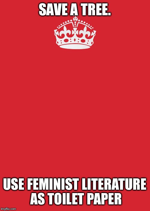 Keep Calm And Carry On Red | SAVE A TREE. USE FEMINIST LITERATURE AS TOILET PAPER | image tagged in memes,keep calm and carry on red | made w/ Imgflip meme maker