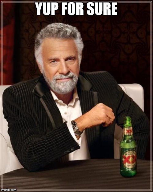 YUP FOR SURE | image tagged in memes,the most interesting man in the world | made w/ Imgflip meme maker